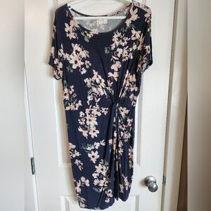 Navy Floral Knot-Front Dress